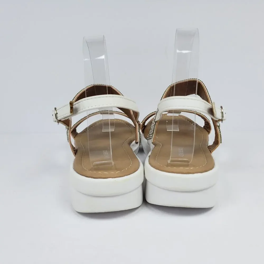 Alexis Bendel Blake Womens Size 9.5 White Bling Rhinestones Wedge Sandals